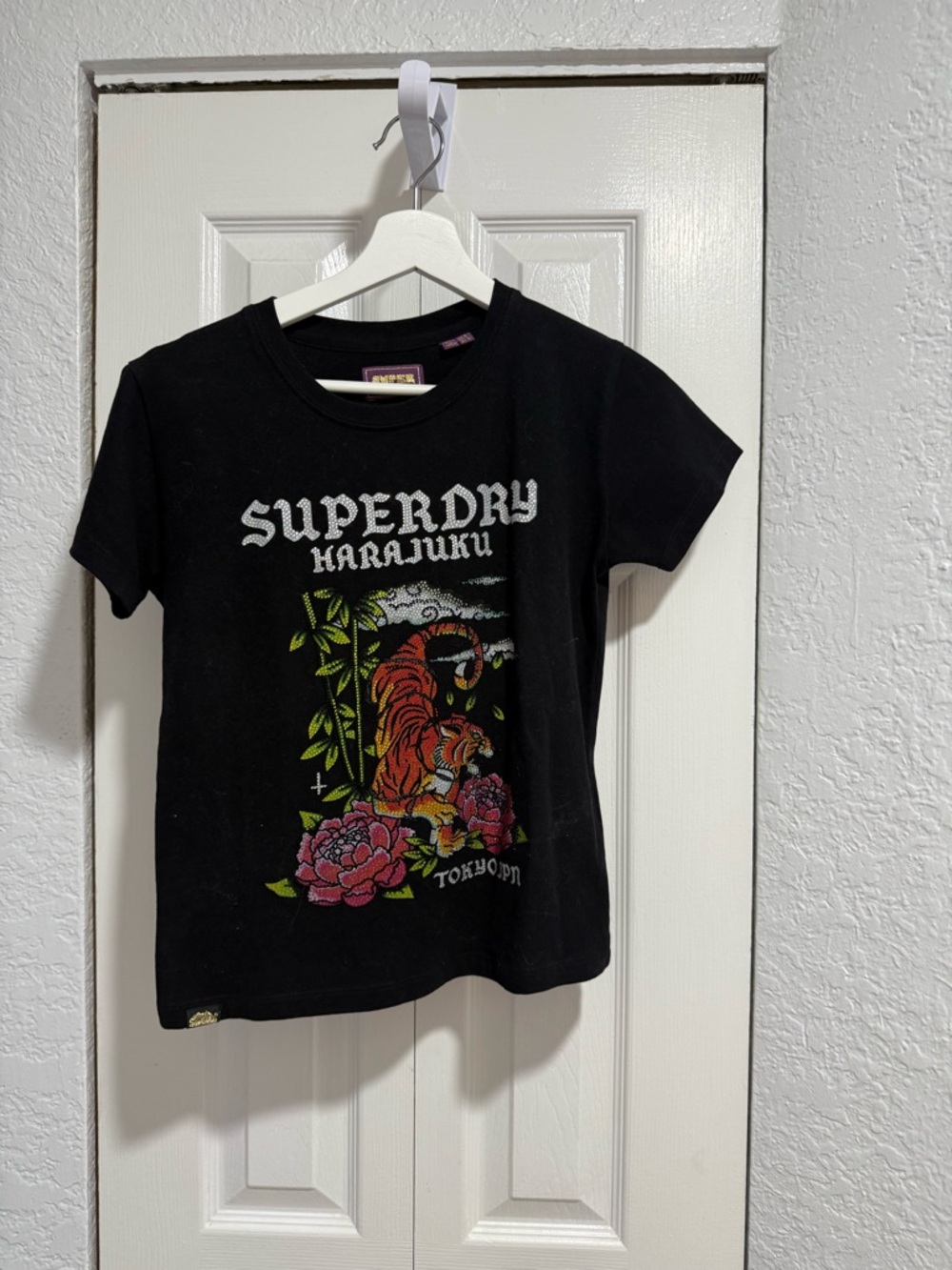 Superdry Black Harajuku  Tee with Tiger & Floral Graphic